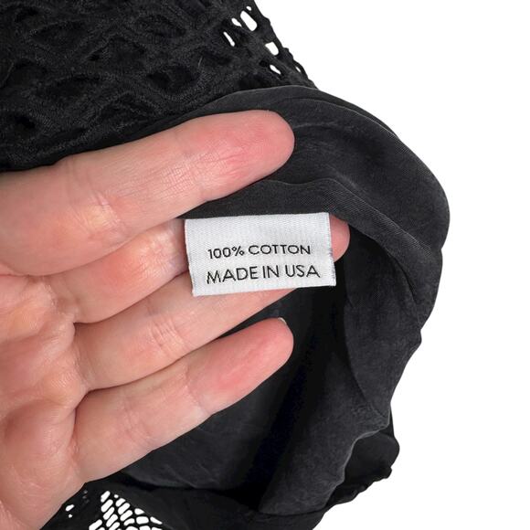 Megan Huntz Atlanta Black Windowpane 3/4 Sleeve Midi Dress Medium M Sheer USA - Picture 9 of 14